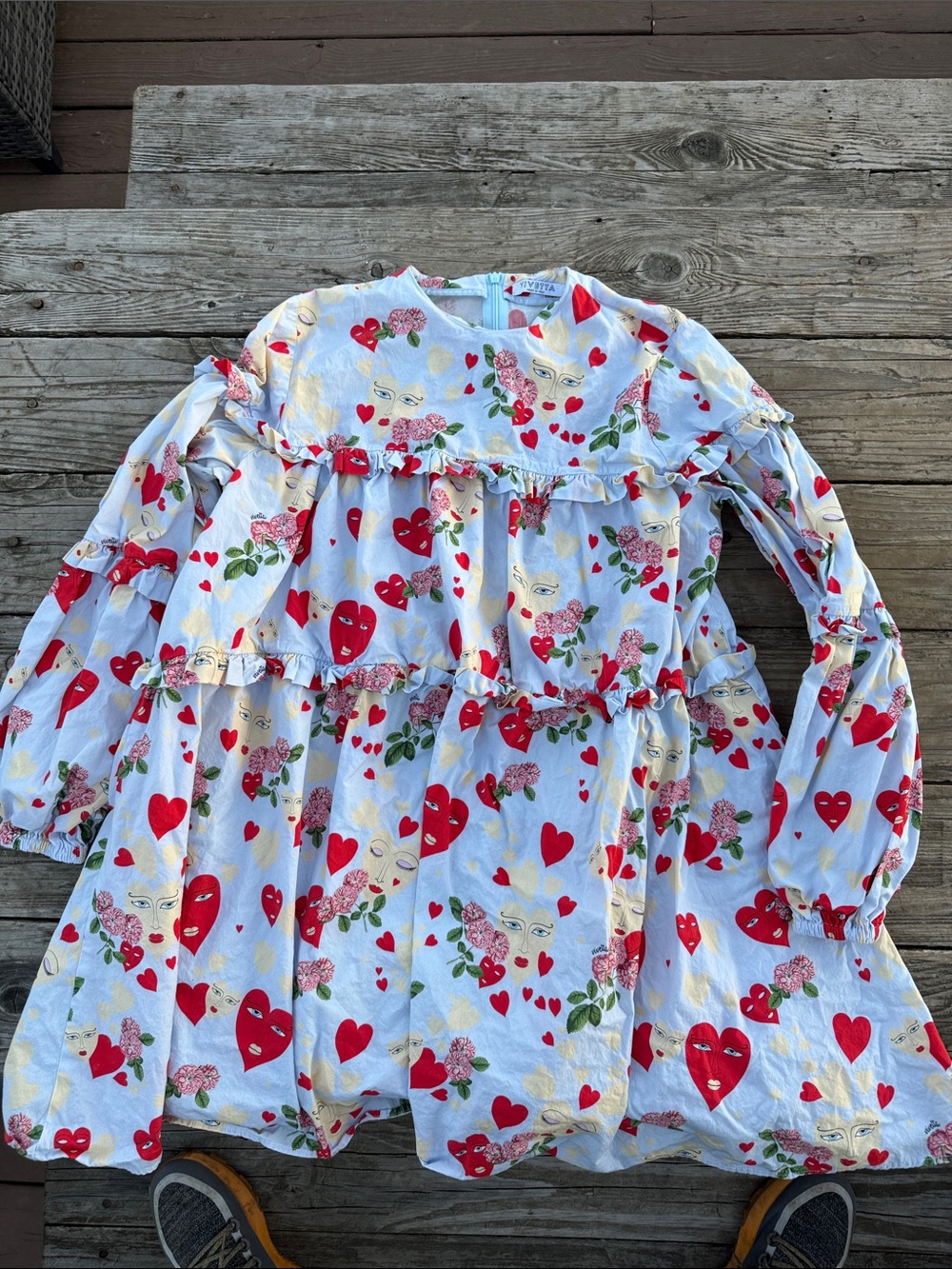 Vivetta Blue Dress with Heart Faces and Floral Patterns size 42
